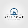 Vintage sailboat logo with sun or moon logo Royalty Free Stock Photo