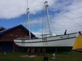 Vintage sailboat in the open-air museum, Chiloe Island Patagonia. Chile