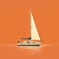 Vibrant Sailboat Illustration On Orange Background: Photorealistic Artwork