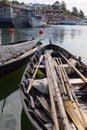 Vintage sailing boats and oars in the harbor Royalty Free Stock Photo