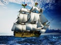 Vintage sailing ship at the sea under clear sky. 3D illustration Royalty Free Stock Photo