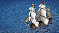 Vintage sailing ship at the sea under clear sky. 3D illustration Royalty Free Stock Photo