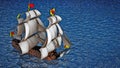 Vintage sailing ship at the sea under clear sky. 3D illustration Royalty Free Stock Photo