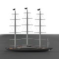 Vintage sailing vessel drifting afloat a grey surface, 3D rendered