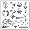 Vintage sailor naval icon set in monochrome style illustration Royalty Free Stock Photo