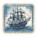 Vintage Sailor Ship Stamp Vector Illustration In Hendrick Cornelisz Vroom Style