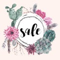 Vintage sale card with branches and succulent