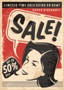 Vintage sale comic style poster on old paper texture Royalty Free Stock Photo