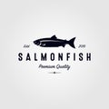 Vintage salmon fish logo seafood label badge vector design illustration