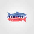 Vintage salmon fish logo seafood label badge vector design illustration