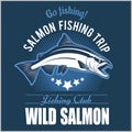 Vintage Salmon Fishing emblem, label and design elements. Vector illustration.