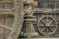 Vintage Sandstone carvings and artwork on the walls of the Konark Sun Temple Royalty Free Stock Photo