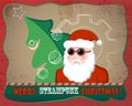 Vintage Santa Claus With Fir Tree Illustration. Steampunk Christmas