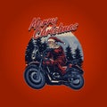 Vintage santa claus riding a motorcycle merry christmas Royalty Free Stock Photo