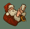 Vintage Santa Claus With Smartphone