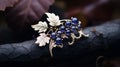 Autumn-inspired Blue Sapphire Brooch With Iolite Stone