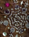 Vintage sari fabric with embellishments. Royalty Free Stock Photo