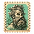 Vintage Satyr Stamp: Isolated Old Print On White Background