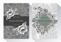 Vintage save the date or wedding invitation card collection with black and white flowers, leaves and branches.