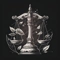 Vintage scales of justice. Black and white illustration for your design