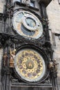 Vintage scene of Prague astronomic watch at city central square.