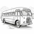 Vintage School Bus Coloring Page With Simple Line Art