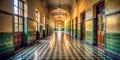 Vintage School Corridor An Empty Hallway Reflecting a Rich Educational History Royalty Free Stock Photo