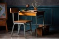 vintage school desk and chair in a cozy study room Royalty Free Stock Photo