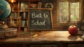 Vintage School Desk with Chalkboard and Classic Books. Royalty Free Stock Photo