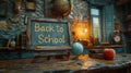Vintage School Desk with Chalkboard and Classic Books. Royalty Free Stock Photo