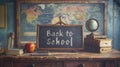 Vintage School Desk with Chalkboard and Classic Books. Royalty Free Stock Photo