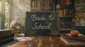 Vintage School Desk with Chalkboard and Classic Books. Royalty Free Stock Photo