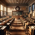 Vintage Schoolhouse Interior Architecture Desks Woodwork AI Generated