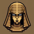 Vintage Sci-fi Egyptian Woman: Bold 8-bit Mummies Pharaoh Head Art