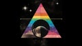 Vintage Sci-fi Poster Design: Black Triangle With Rainbow Moon Royalty Free Stock Photo