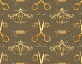 Vintage Scissors and Ornate Scrollwork Seamless Pattern Royalty Free Stock Photo