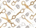 Vintage Scissors and Thread Pattern Royalty Free Stock Photo