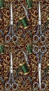 Vintage Scissors and Thread Pattern Royalty Free Stock Photo