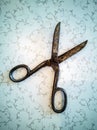 Vintage scissors on wooden background Royalty Free Stock Photo