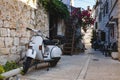 Vintage scooter parked in a narrow street in croatia
