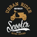 Vintage scooter. Typography graphic with moped