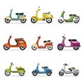 Vintage scooters set isolated on white Royalty Free Stock Photo