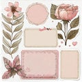 Vintage scrapbook clip art sheet - pink lables & flowers vintage style designs