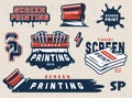 Vintage screen printing colorful elements set