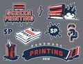 Vintage screen printing colorful elements set