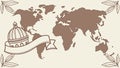 Vintage Scroll Banner World Map Exploration and History, vector design Generative AI Royalty Free Stock Photo