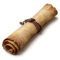 Vintage scroll paper: ancient manuscript, old parchment, aged document, tied scroll on transparent background Royalty Free Stock Photo