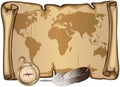Vintage Scroll with World Map Royalty Free Stock Photo