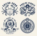 Vintage sea monochrome logos