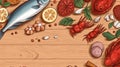 Vintage seafood background, Vector illustration Royalty Free Stock Photo